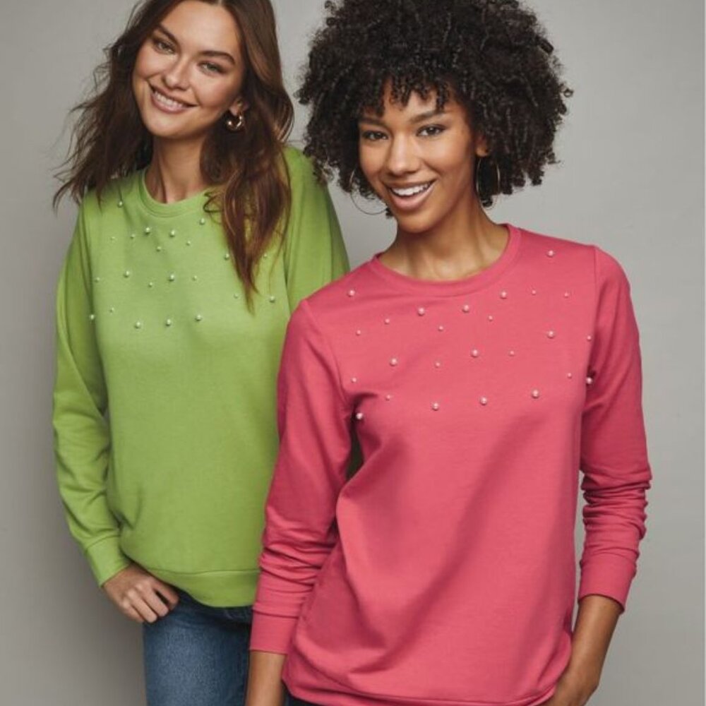 Avon Pearl Trim Pullover - Green  - Medium